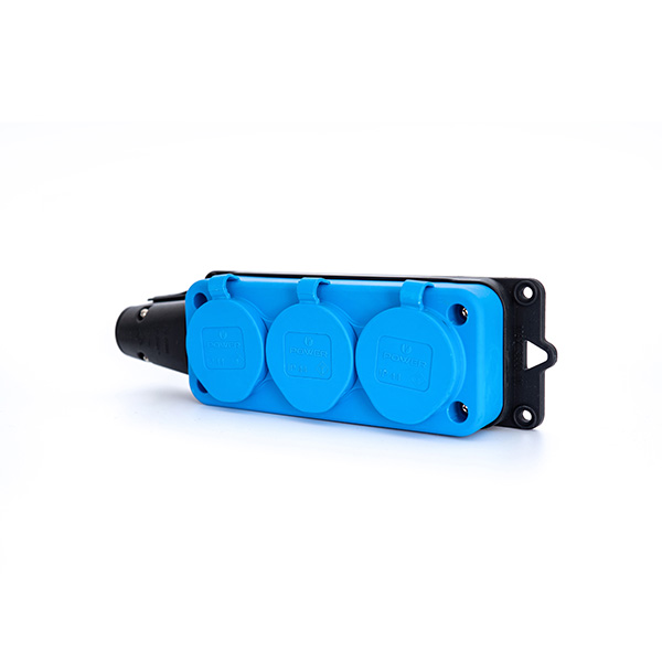 PWC163VRB Power Solid Steckdose 3fach Gummi-Erdung IP44 blau/schwarz